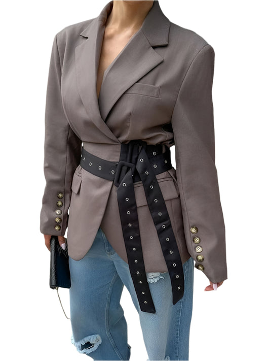 Elegant Spliced Belt Blazer