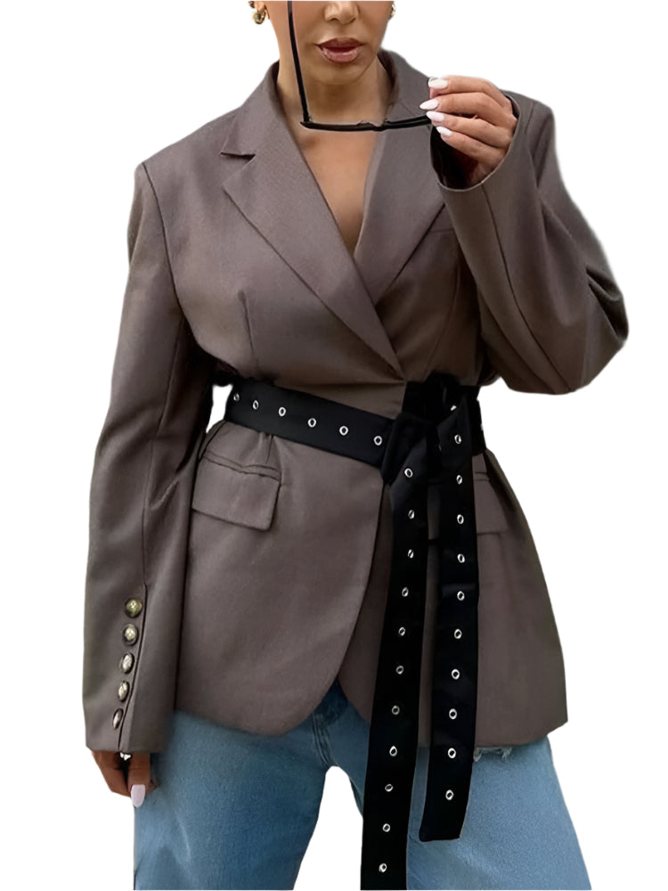 Elegant Spliced Belt Blazer