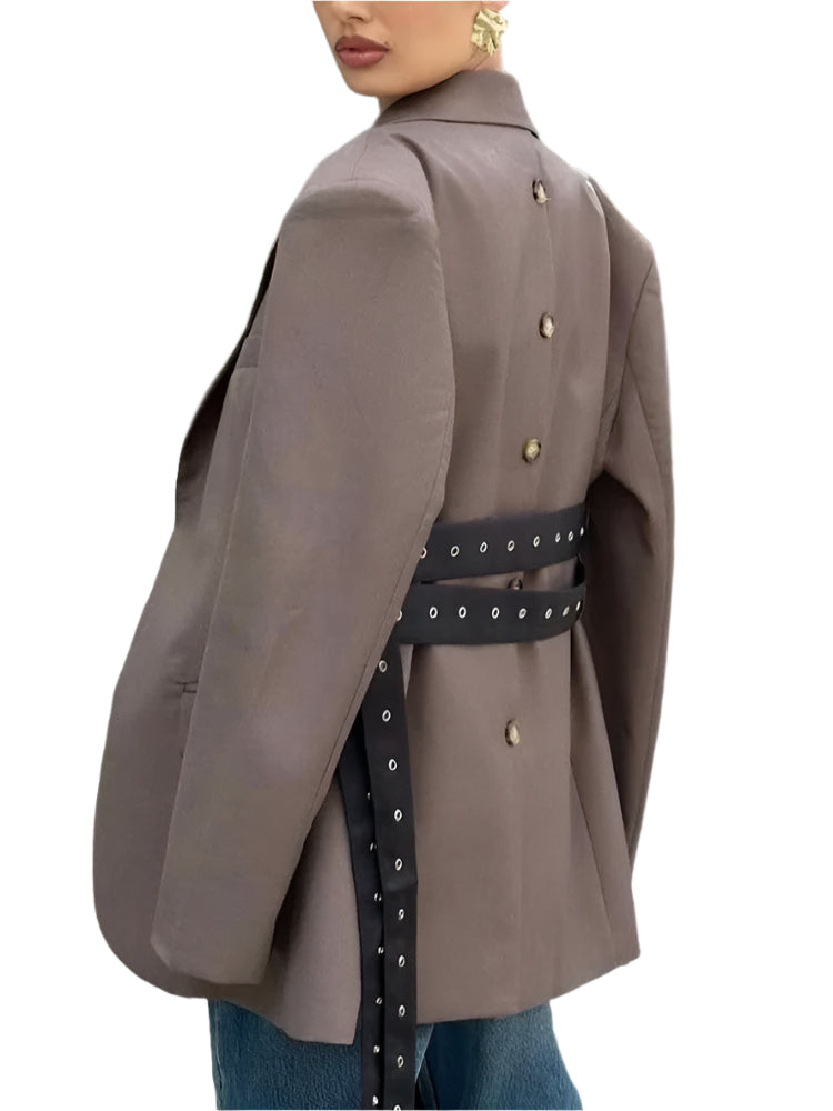 Elegant Spliced Belt Blazer