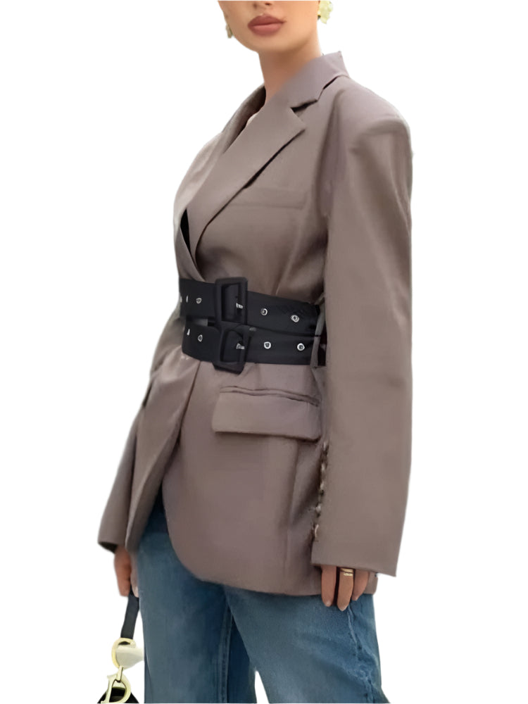 Elegant Spliced Belt Blazer