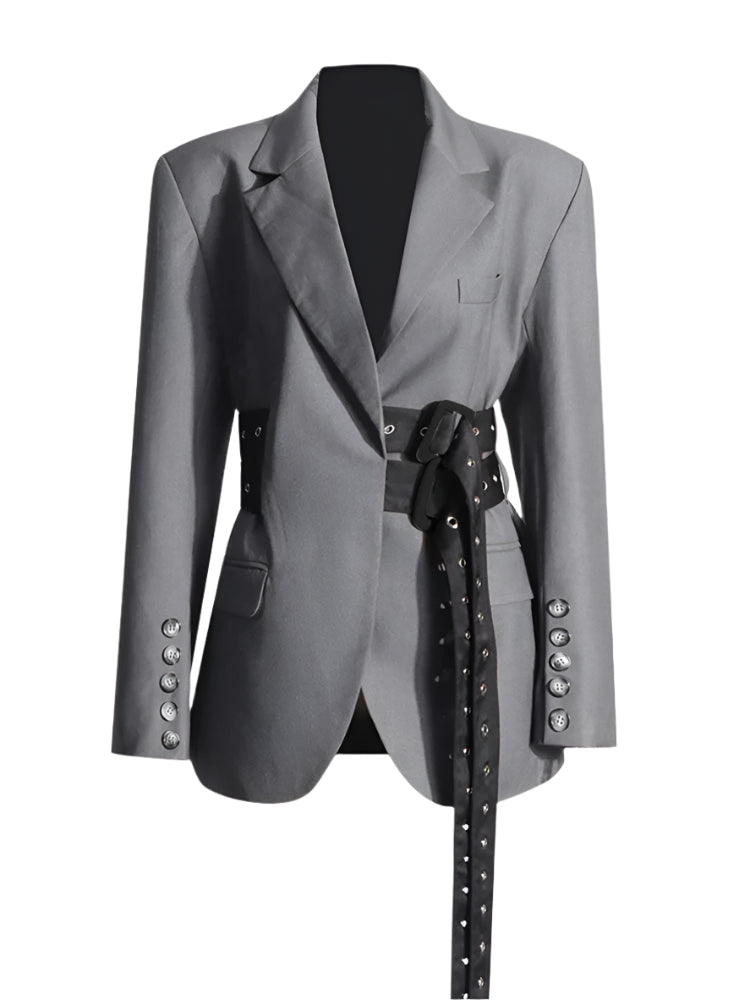 Elegant Spliced Belt Blazer