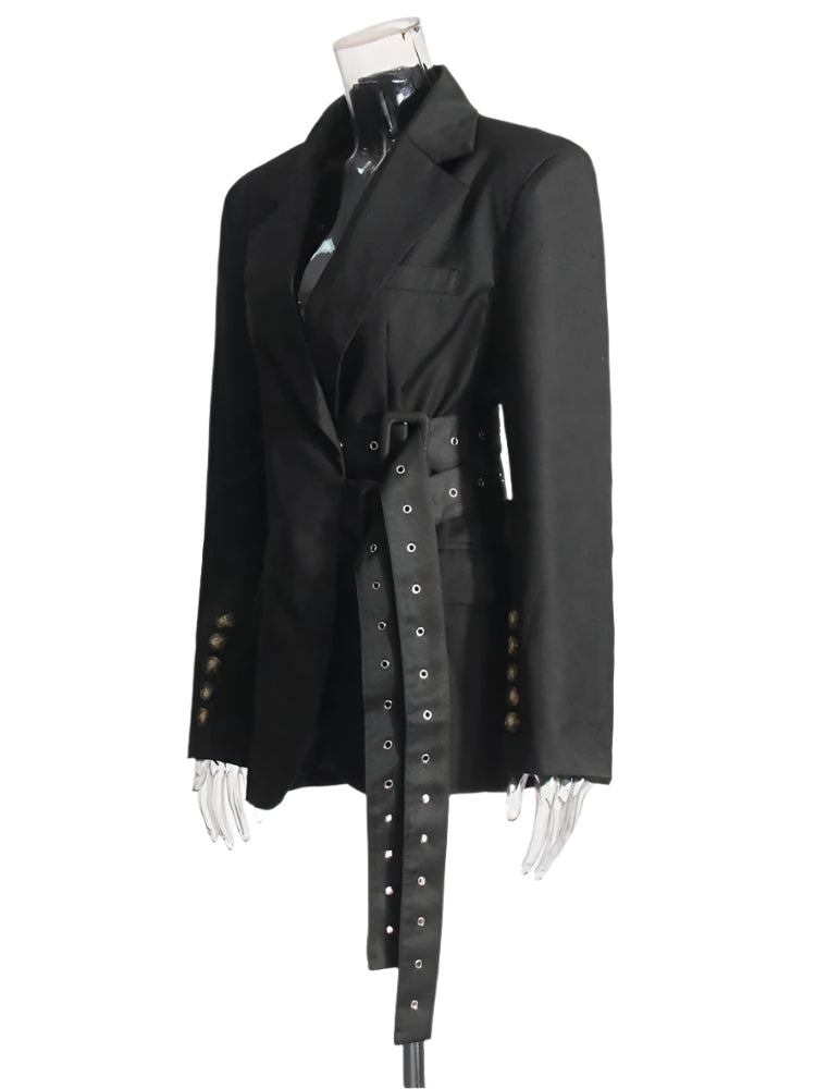 Elegant Spliced Belt Blazer